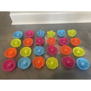 Silicone Baking Cups Lot Of 24 Candy Mold Multicolor Soap Making Cupcakes Craft